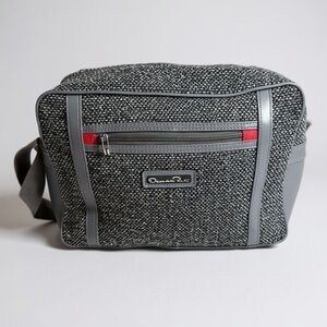 VTG Oscar de la Renta Shoulder Bag Gray Tweed Duffle Travel Carry-on Zip Top